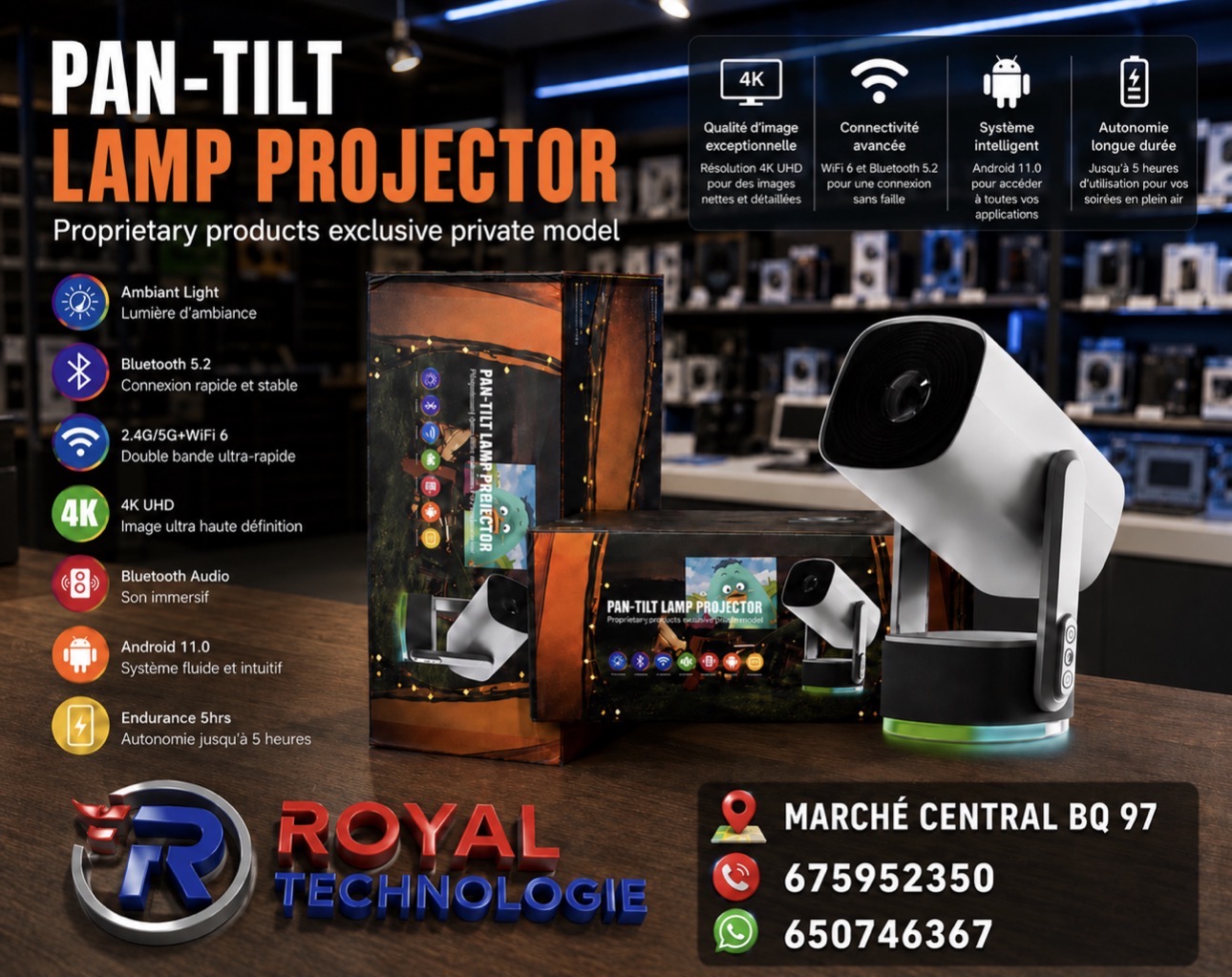 Vidéo projecteur smart androïde plus batterie